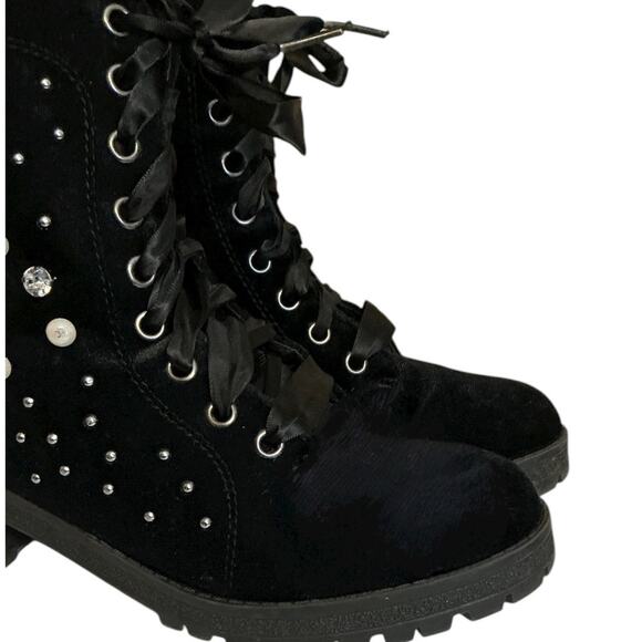 Madden Girl Boots Womens 7M Combat Black Rhinestone Studded Ankle Top Whimsigoth - Picture 3 of 12